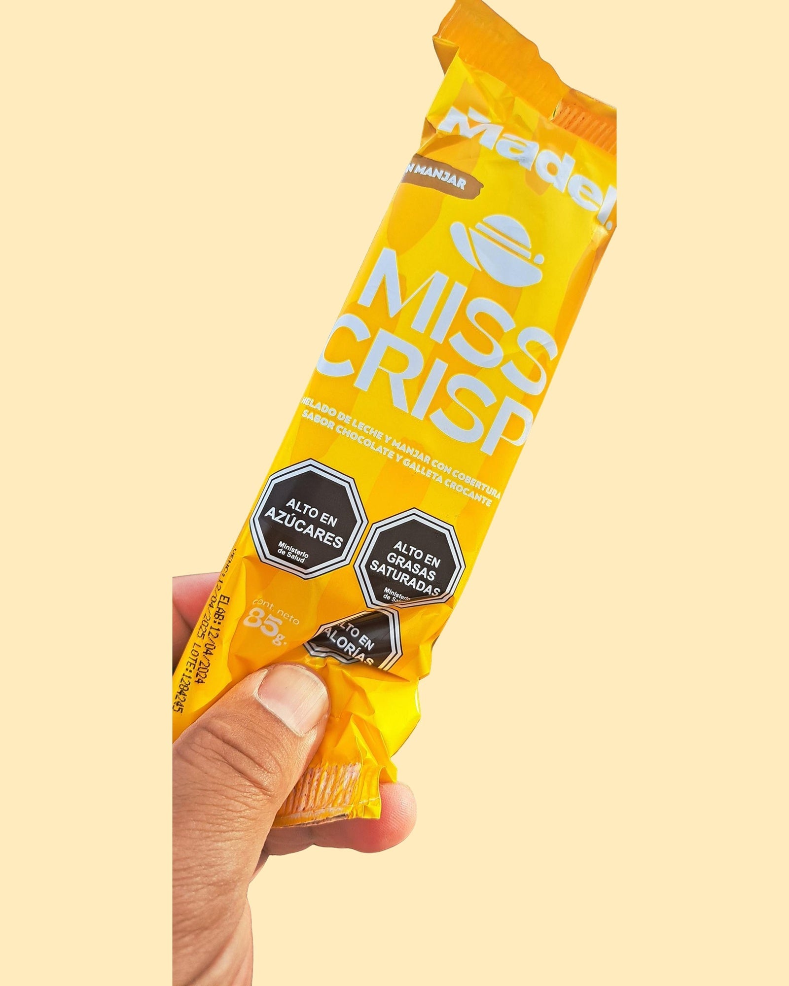 Paleta MR Crispi 85g/ 30 Unidades/  Leche y Manjar con Cobertura de Chocolate y Galleta Crocante